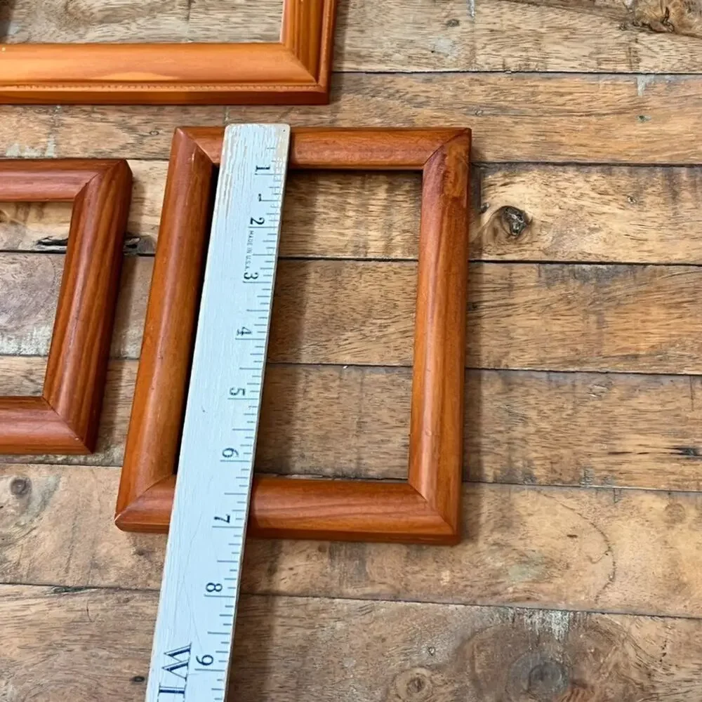 Set Of Three Solid Wood Picture Frames No Glass Light Brown Tone